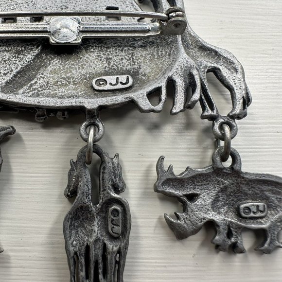 Vintage Noah's Ark by JJ Jonette Jewelry Co.  Animals Pewter Brooch Pin - Picture 7 of 7